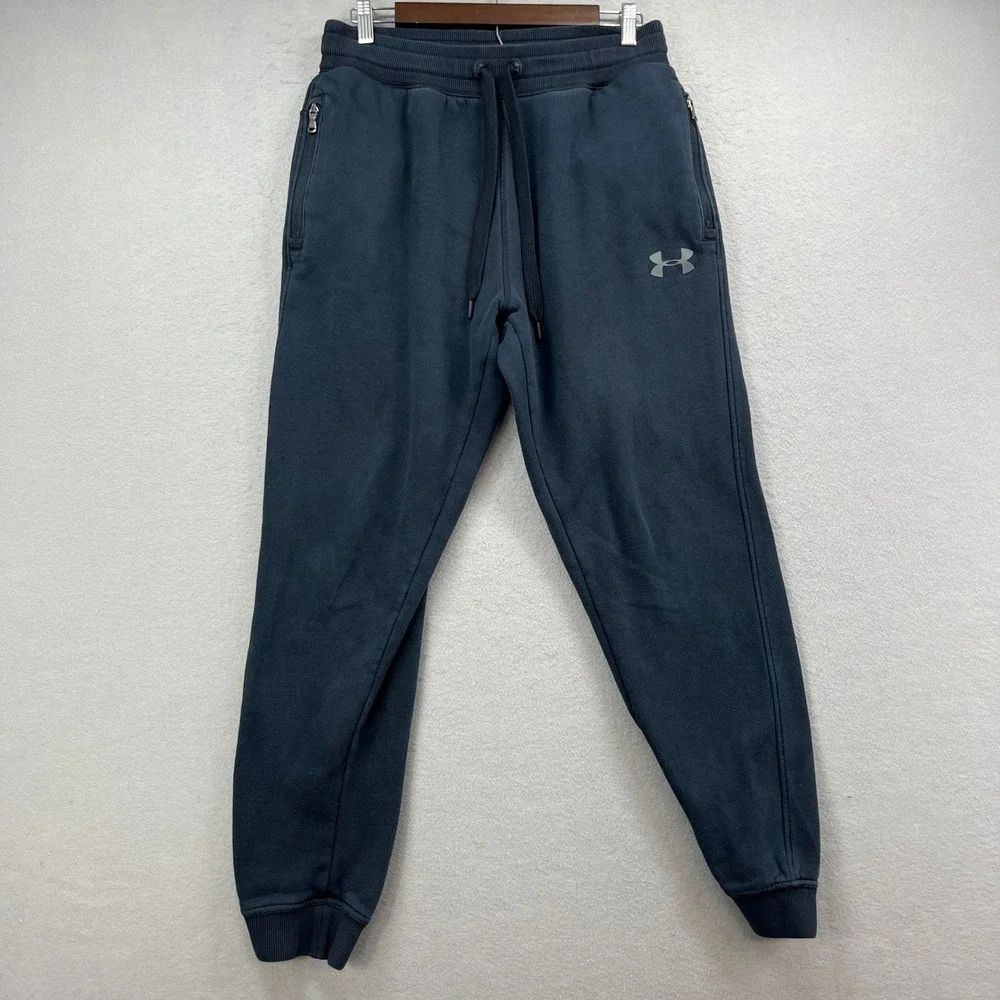 Under Armour Joggers Mens L Navy Fleece Zip Pocket Sporty Athleisure Sweatpants